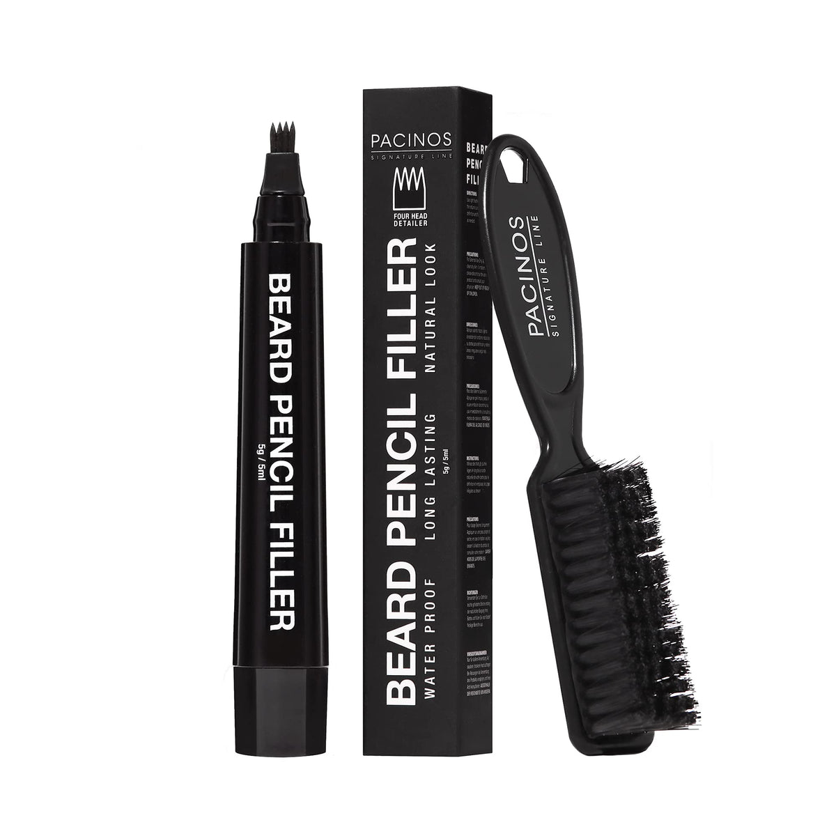 Pacinos Beard Pencil Filler - Waterproof, Long Lasting For Beard, Moustache & Eyebrows - Black