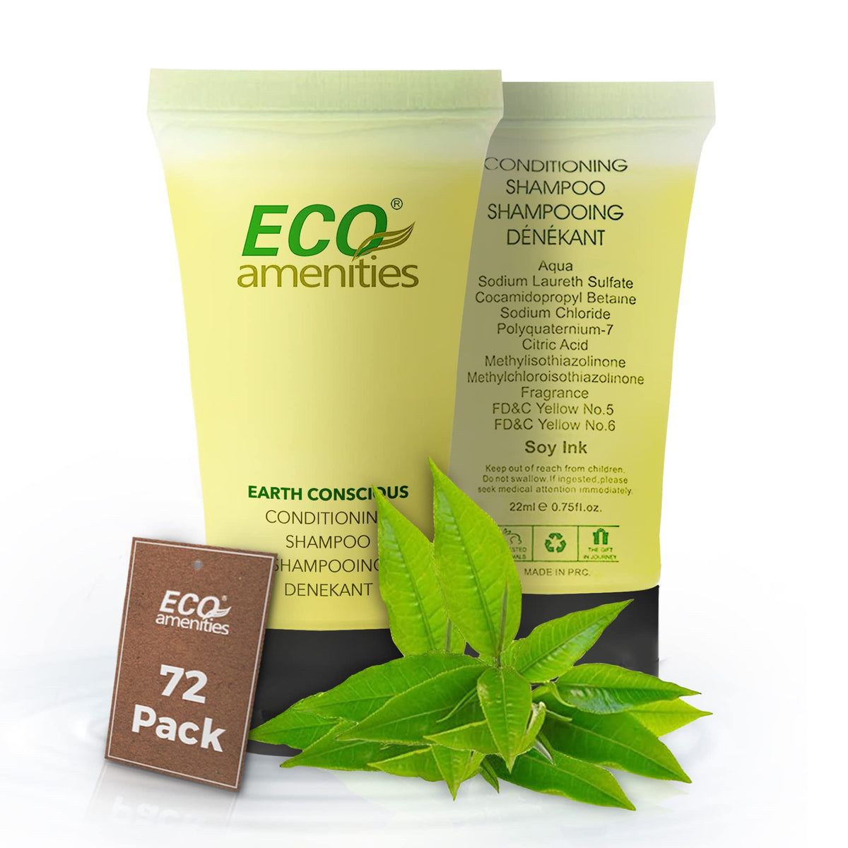 Eco Amenities Travel Size Shampoo & Conditioner Set, 72 Pack, Green Tea Scent, 0.75 Fl Oz