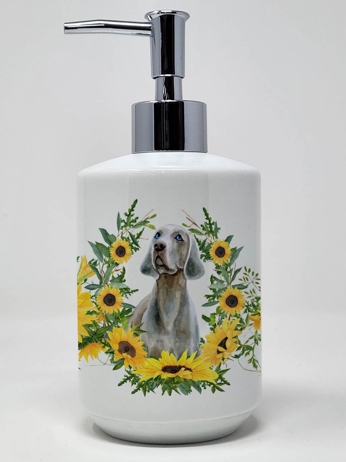 Caroline'S Treasures Weimaraner Sunflowers Ceramic Soap Dispenser For Kitchen & Bathroom