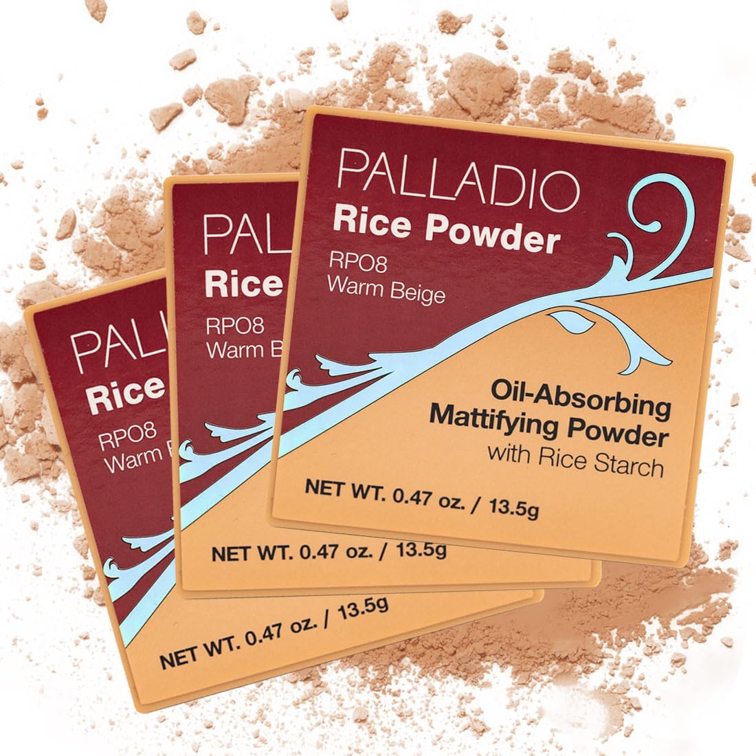 Palladio Rice Powder, Loose Setting Powder, Warm Beige - Oil Absorbing, Smooth Finish, 3 Pack