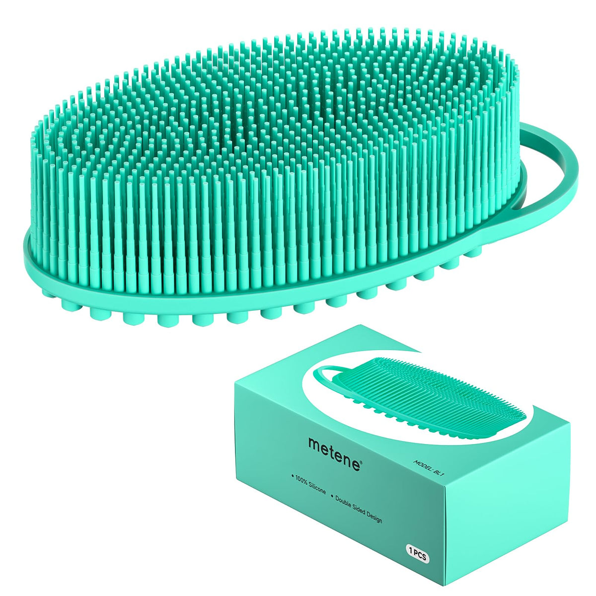 Metene Silicone Body Scrubber - Exfoliating, Soft, Long Lasting, Green For Shower & Bath Care