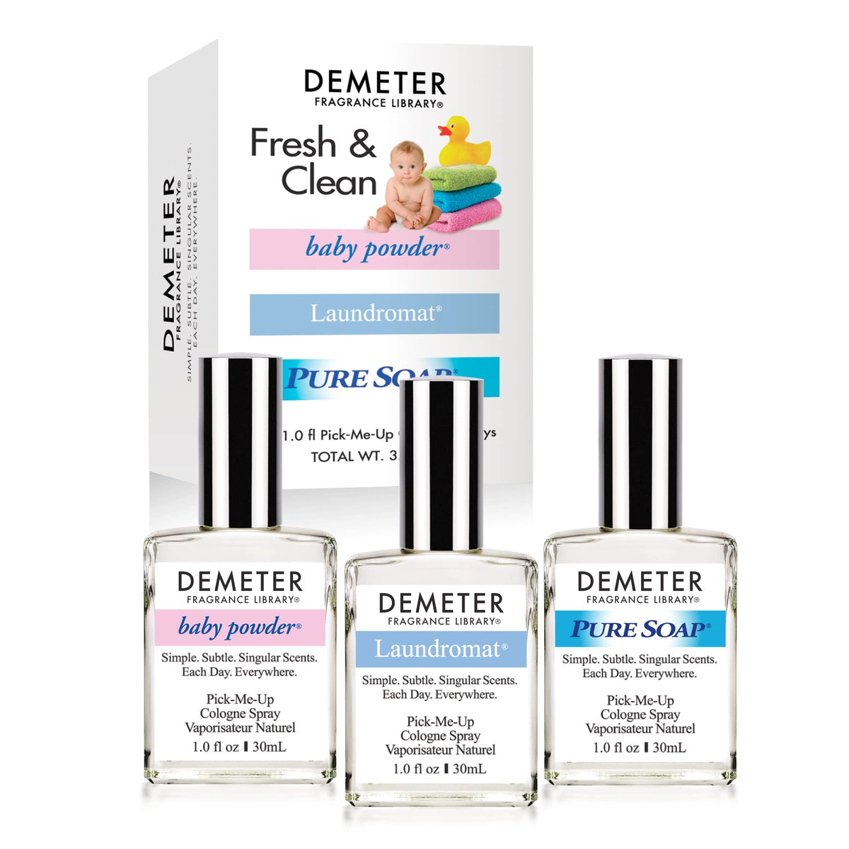 Demeter Fresh And Clean Perfume Set - 3 Unique Scents: Baby Powder, Pure Soap, Laundromat, 1