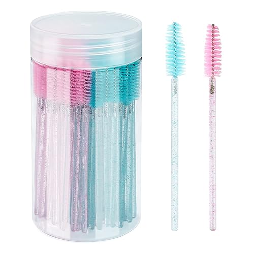 G2Plus 100Pcs Eyelash Brush Set - Adjustable Disposable Mascara Wands, Blue & Pink Spoolies