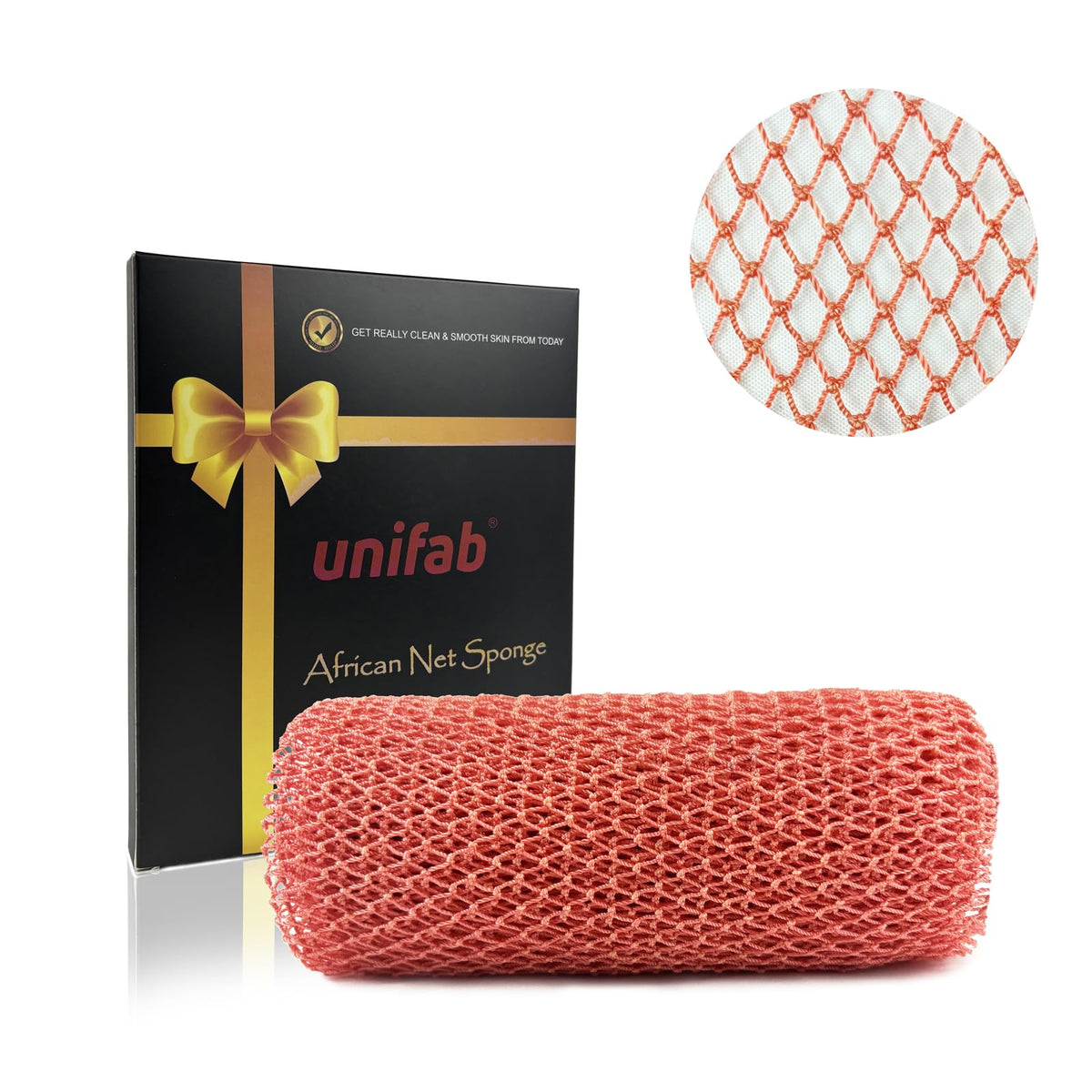 Unifab Pink African Exfoliating Net Sponge - Authentic Nylon Body Scrubber For Shower