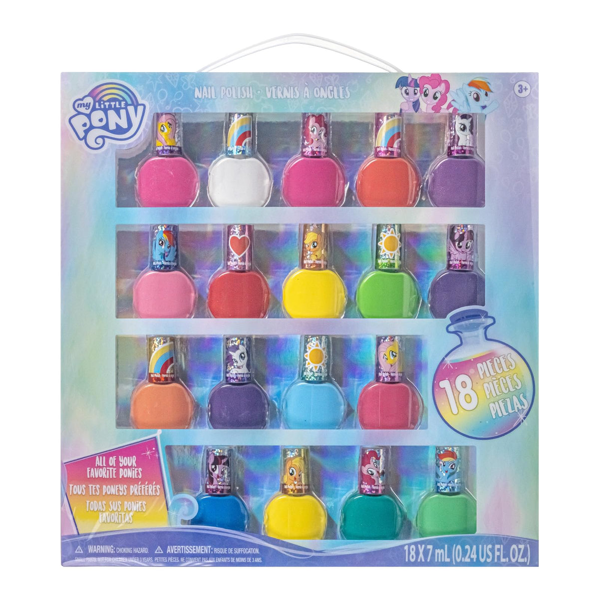 Townley Girl My Little Pony Peel-Off Nail Polish Set, Non-Toxic, Glitter & Opaque, 18 Pcs