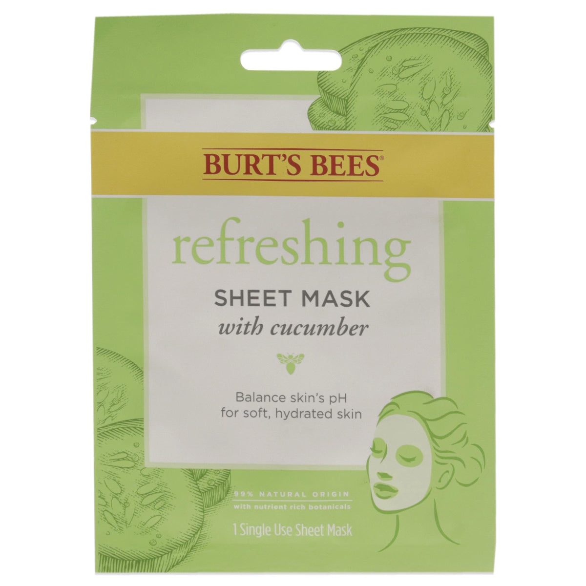 Burt's Bees Cucumber Refreshing Sheet Mask - 1 Count Unisex Skincare