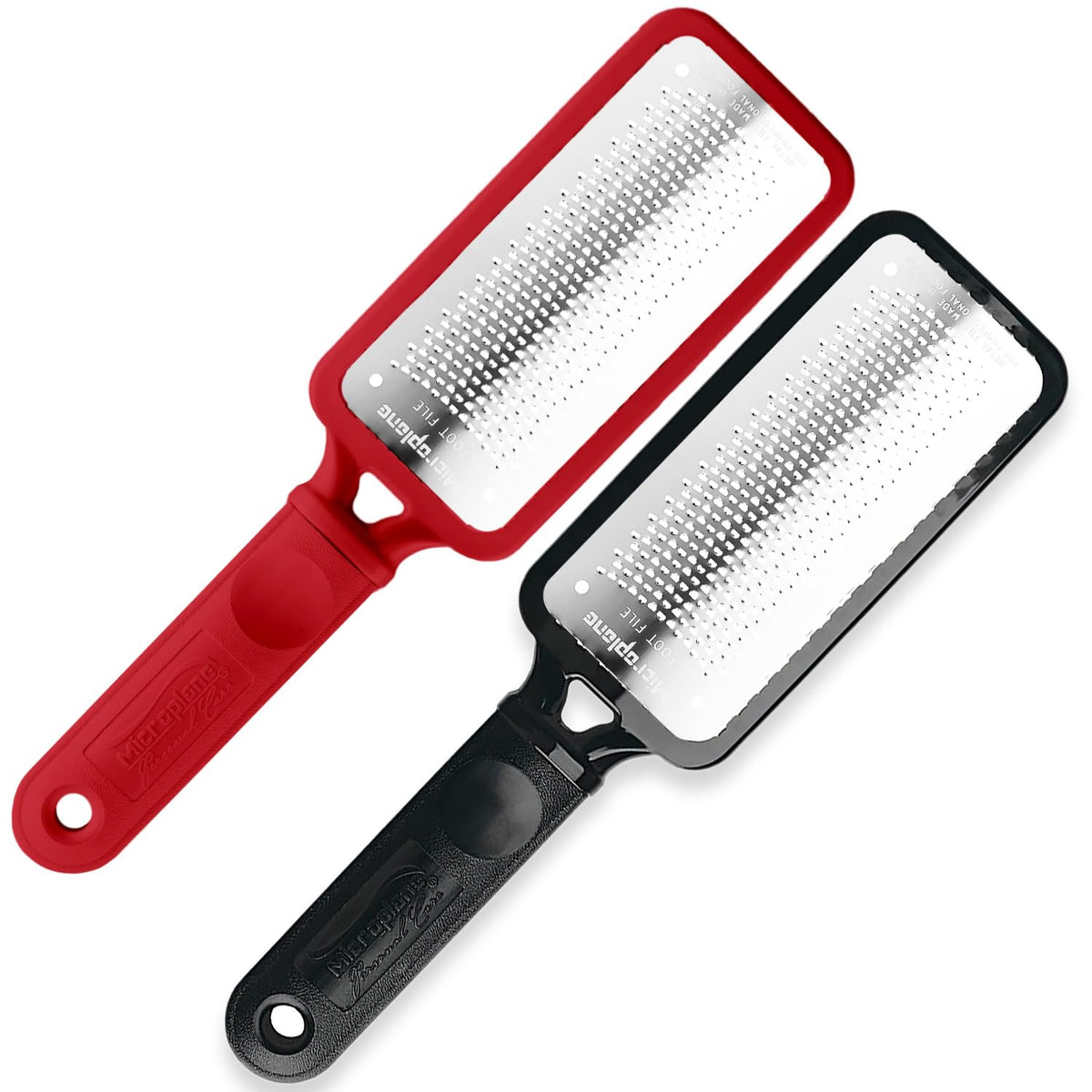 Microplane Colossal Foot File Set - Stainless Steel Dead Skin Remover, Red & Black, 2 Count