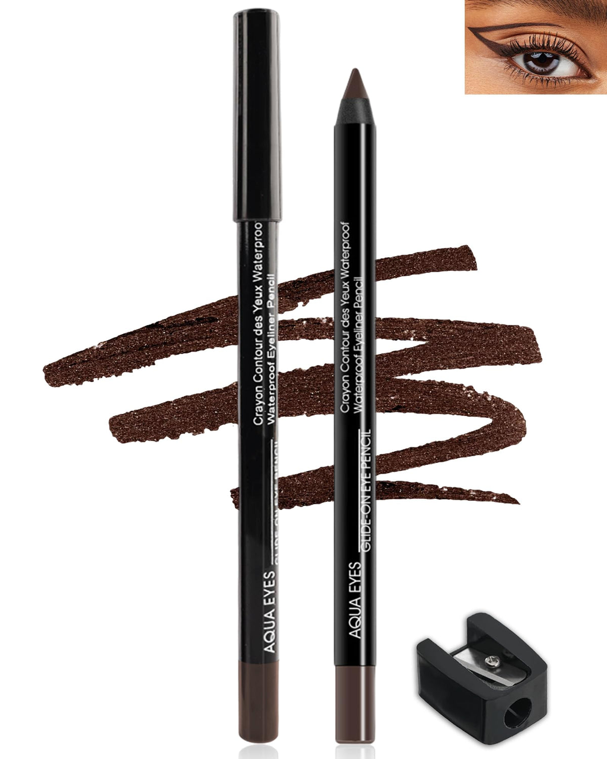 Lysdefeu Gel Eyeliner Pencil - 2Pcs Brown Matte, Waterproof, Smudge-Proof, Sharpener Included