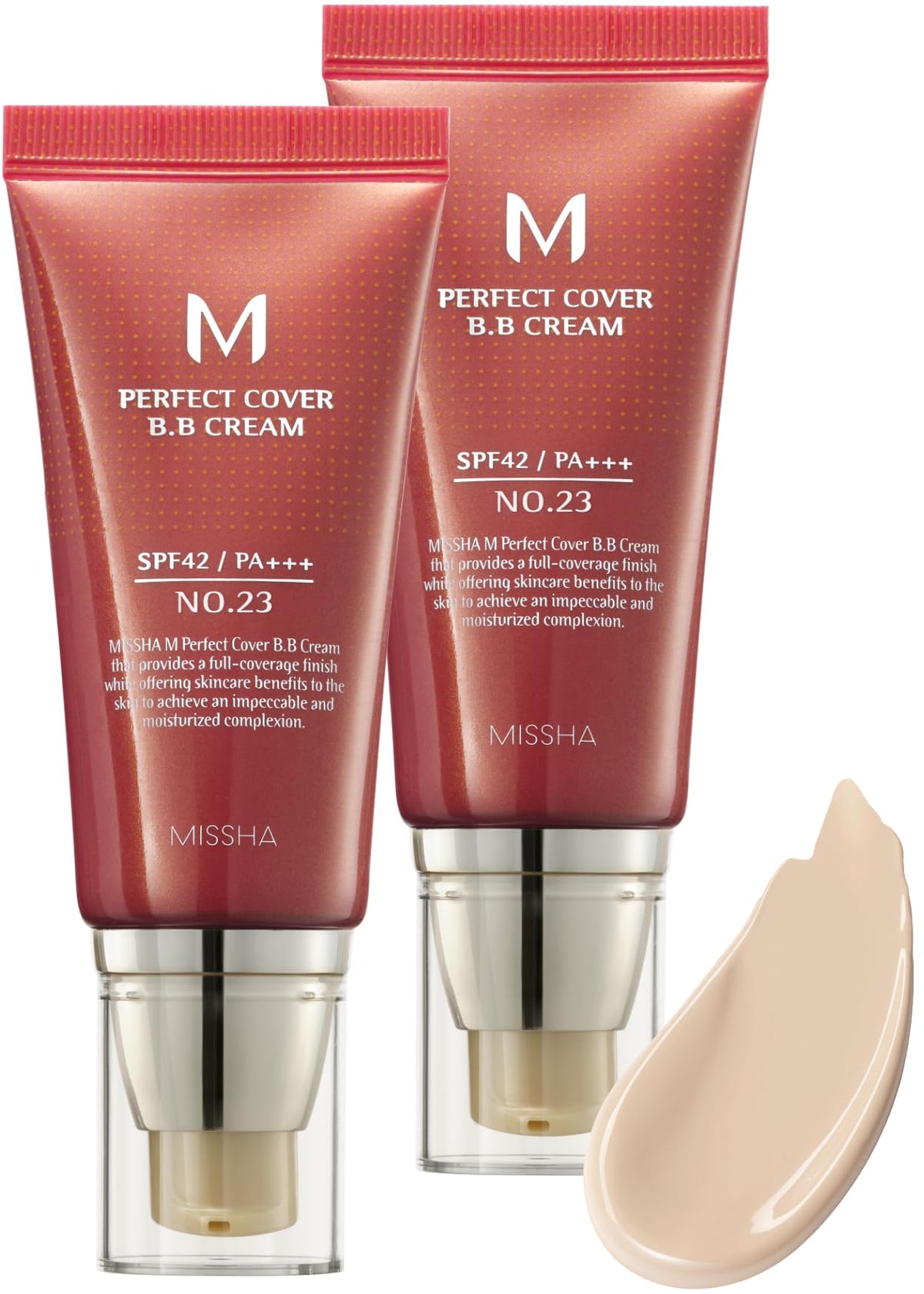 Missha M Perfect Cover Bb Cream No.23 - 2 Pack, Natural Beige, Spf 42, 1.69 Fl Oz