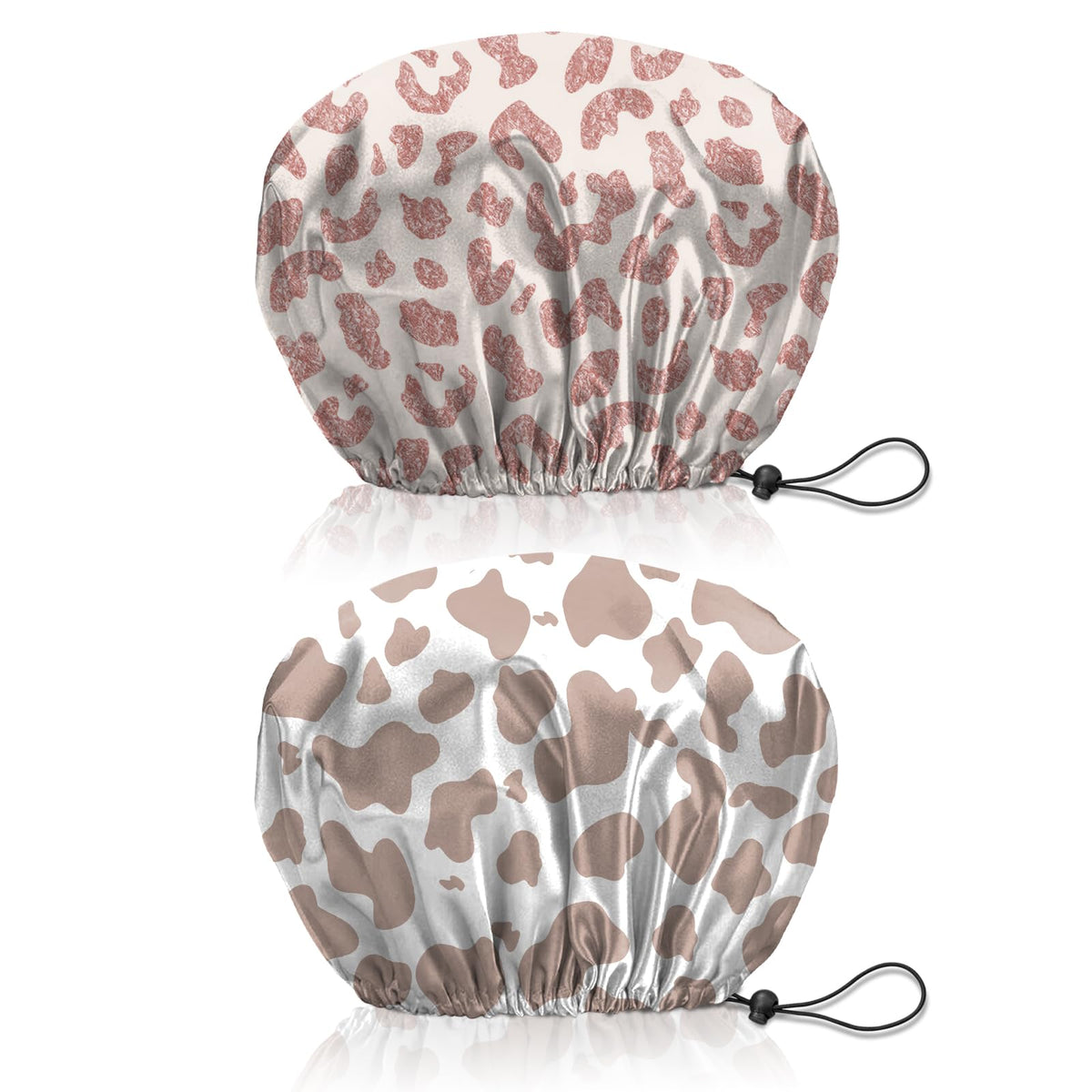 Bhahb Reusable Waterproof Shower Cap - 2 Pcs Double Layer Adjustable Hair Bath Caps, Leopard