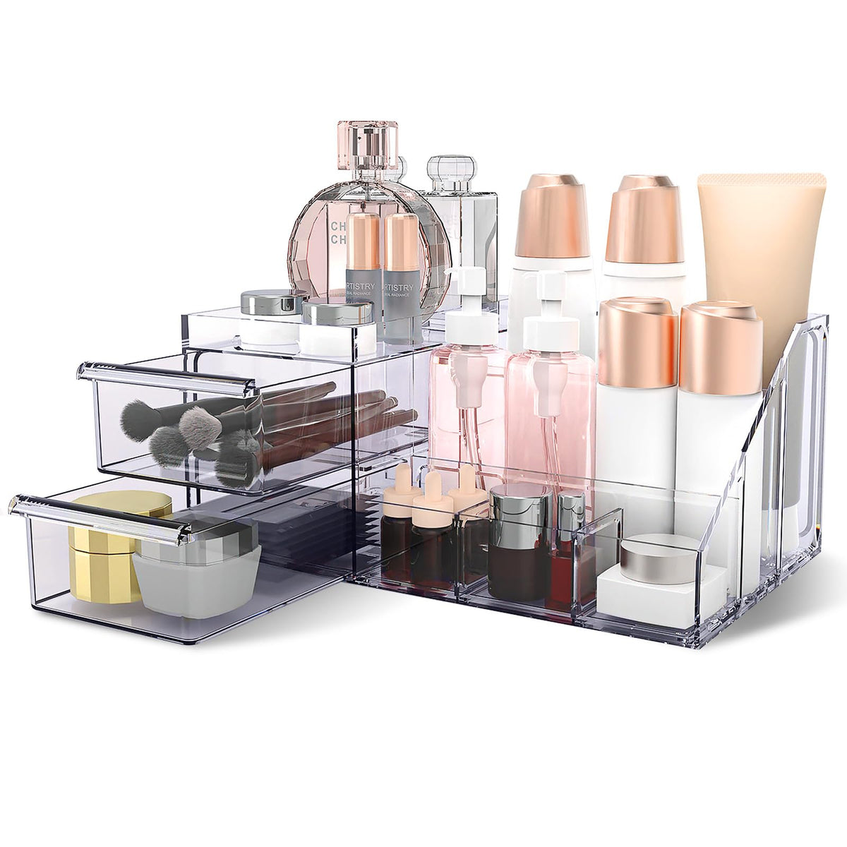 Devokimi Clear Makeup Organizer - Vanity Countertop Storage For Cosmetics & Skincare