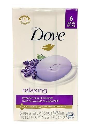 Dove Relaxing Lavender Beauty Bar, 3.75 Oz, Chamomile Scent, 6 Bars - Moisturizing Soap