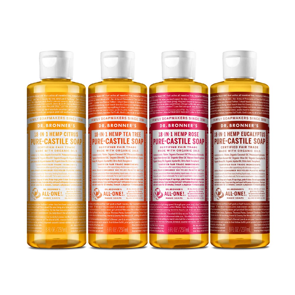 Dr. Bronner'S Pure-Castile Liquid Soap Variety Pack - Citrus, Tea Tree, Rose & Eucalyptus, 8Oz