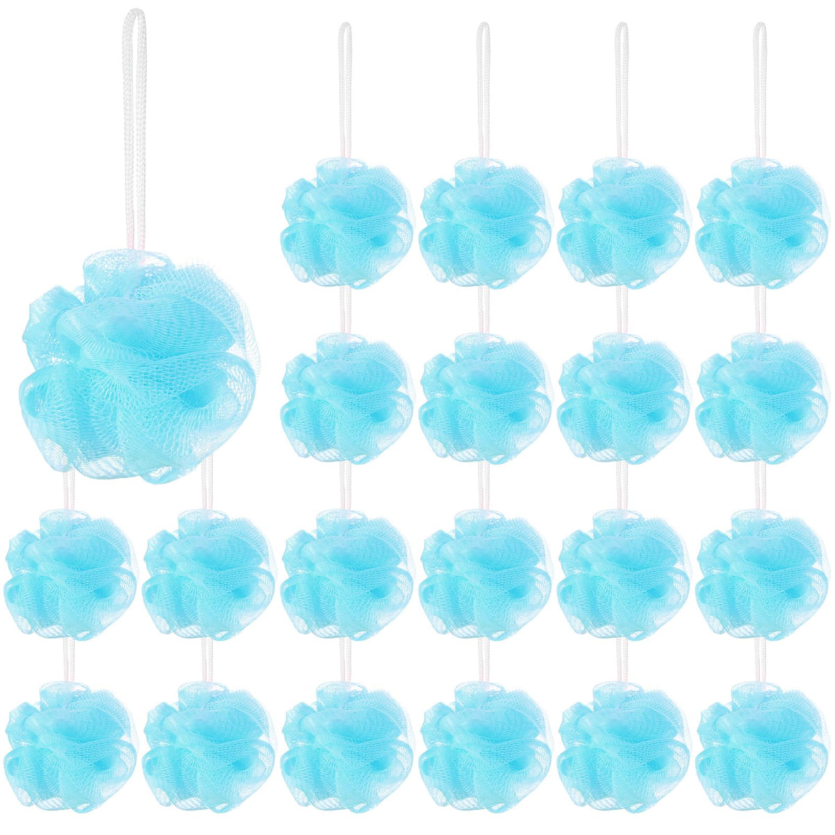 Shellwei 24 Pcs Loofah Sponge Set - Mini Shower Pouf, Exfoliating Body Scrubber, Baby Blue