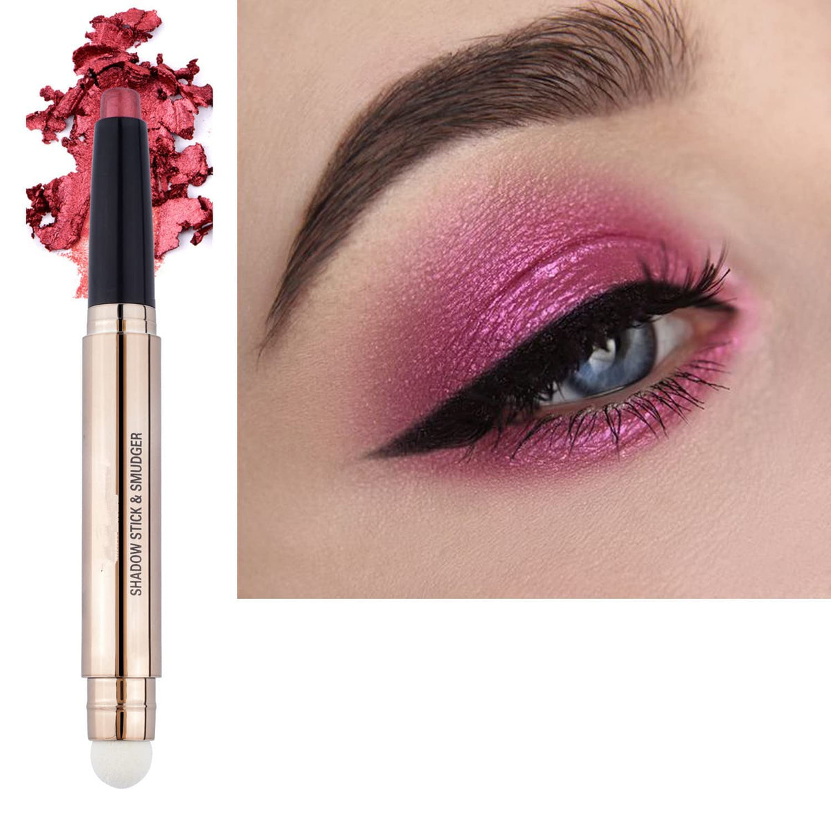 Saubzean Rose Red Eyeshadow Stick - Waterproof Matte Cream Crayon, Long Lasting Shimmer Pencil