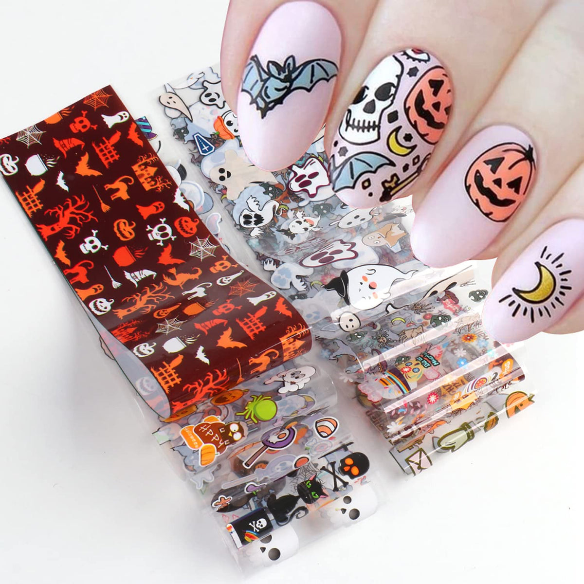 Bsbtbz Halloween Nail Foil Transfer Stickers - 10 Pcs Pumpkin Spider Skull Ghost Decals