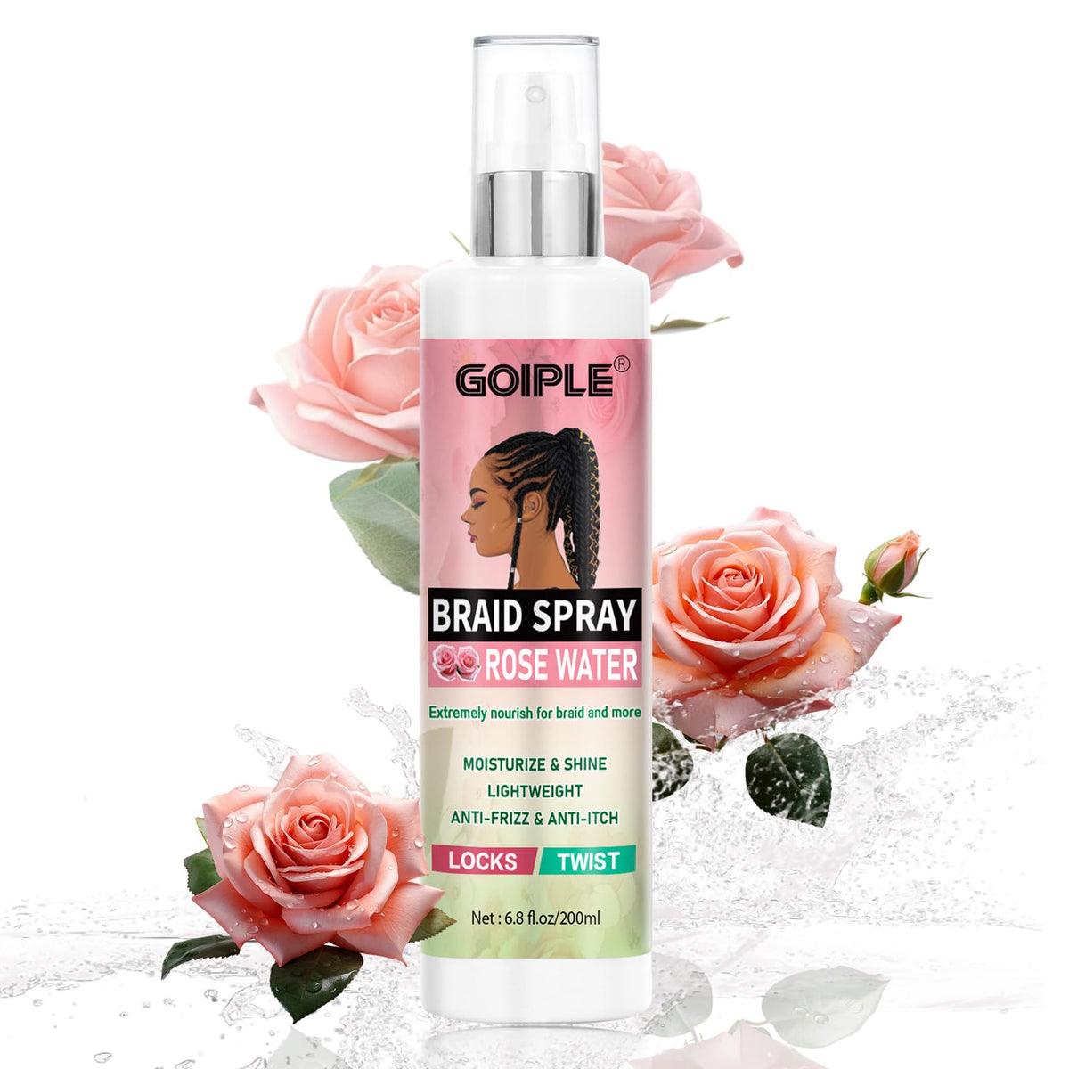 Goiple Braid Spray Rose Mint 6.8 Fl Oz For Dreads, Itchy Scalp Relief, Shine & Moisturizer