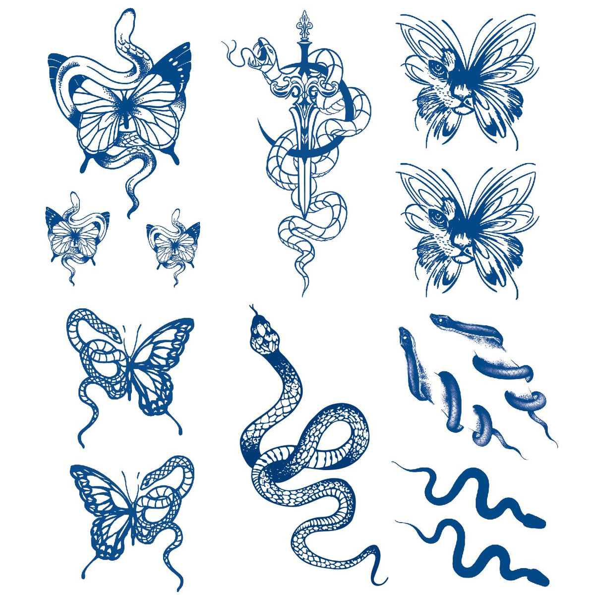 Leoars Semi-Permanent Snake Temporary Tattoos - 6 Sheets, Waterproof, Plant-Based Ink, Blue