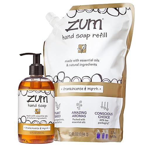 Zum Hand Soap - Frankincense & Myrrh Scent - 12 Oz Bottle & 32 Oz Refill - Natural Liquid Soap