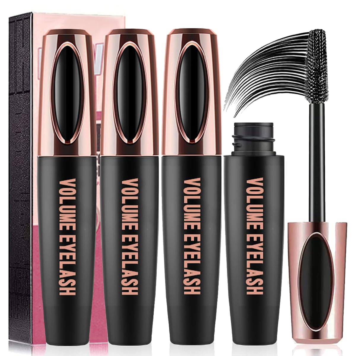 Yasovigi 3 Pcs 4D Silk Fiber Lash Mascara - Waterproof, Voluminous, Long-Lasting, Hypo