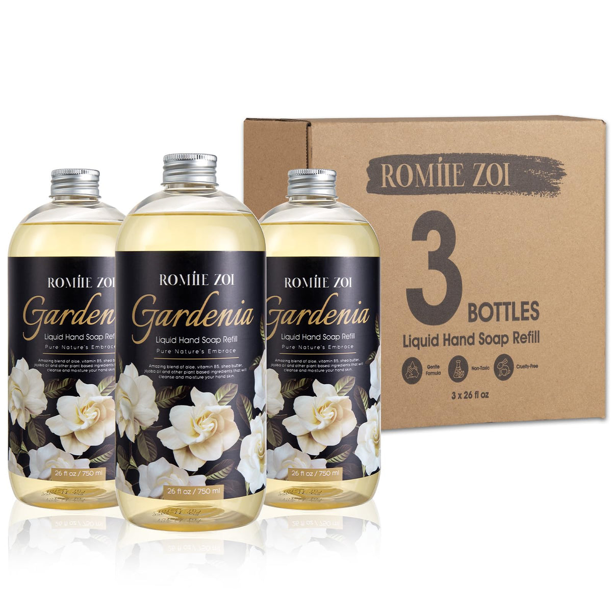 Romiie Zoi Hand Soap Refills, Gardenia 750 Ml, Gentle & Moisturizing, Pack Of 3 For Kitchen