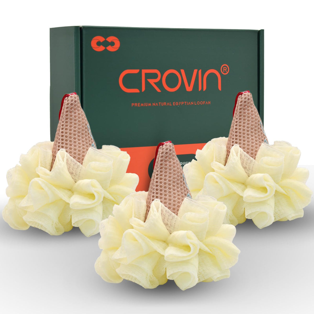 Crovin Ice Cream Bath Sponge Pouf Set Of 3 - Creamy White Exfoliating Shower Scrubber