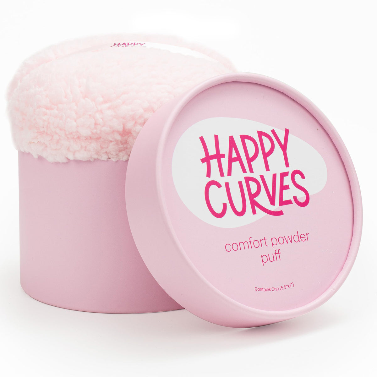 Happy Curves Large Powder Puff With Storage - Talc-Free Body Powder Applicator In Pink