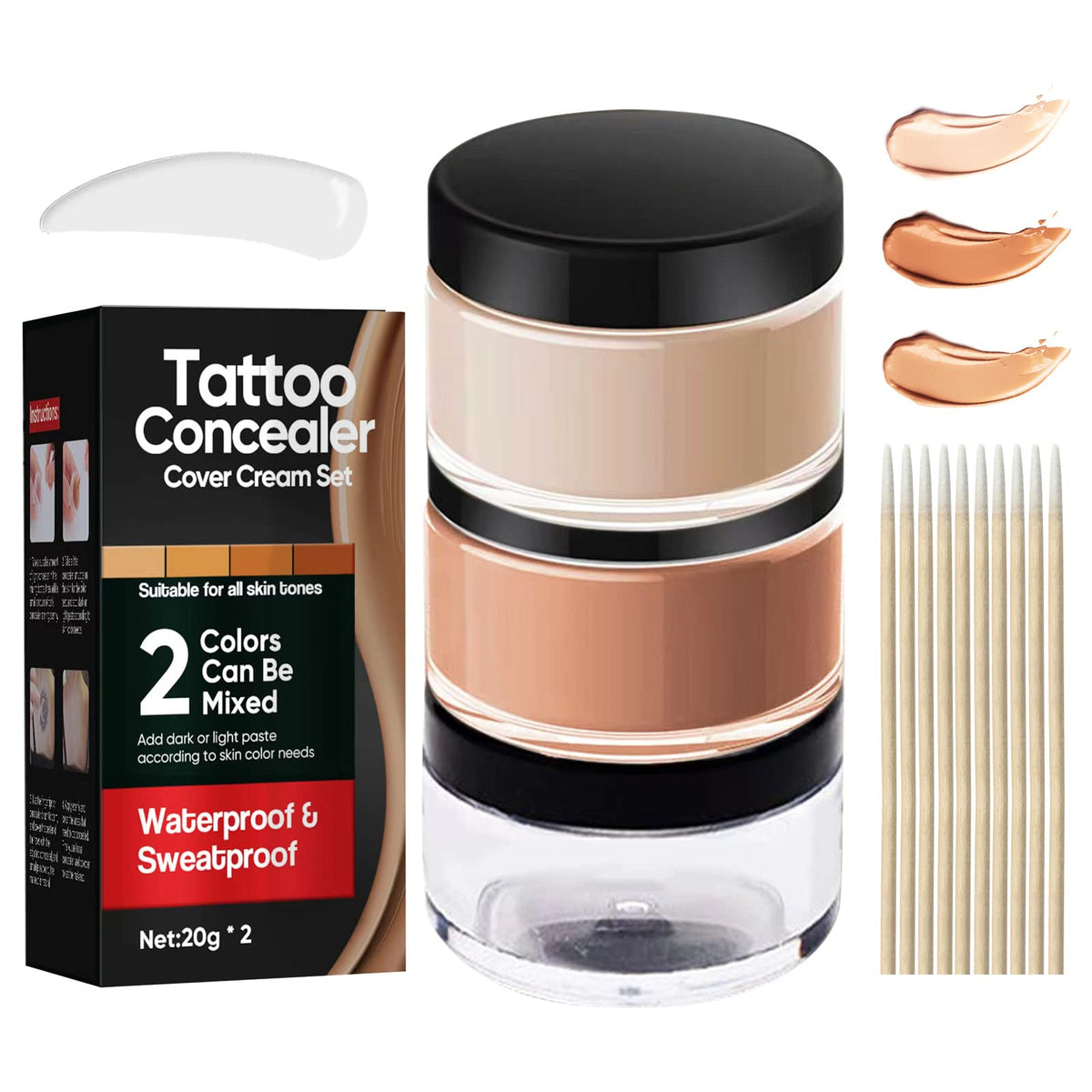 Atrilly Tattoo Cover Up Makeup - Waterproof Concealer For Scars & Vitiligo, 2 Colors