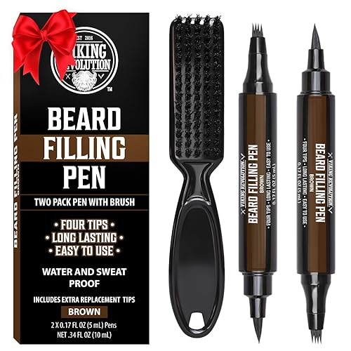 Viking Revolution Beard Pen (2 Pack) - Waterproof Brown Beard Filler Pencil For Men