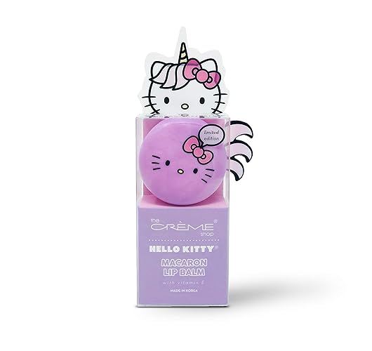 The Crème Shop Hello Kitty Macaron Lip Balm - Purple Unicorn Rainbow Sherbert, Portable, Cute