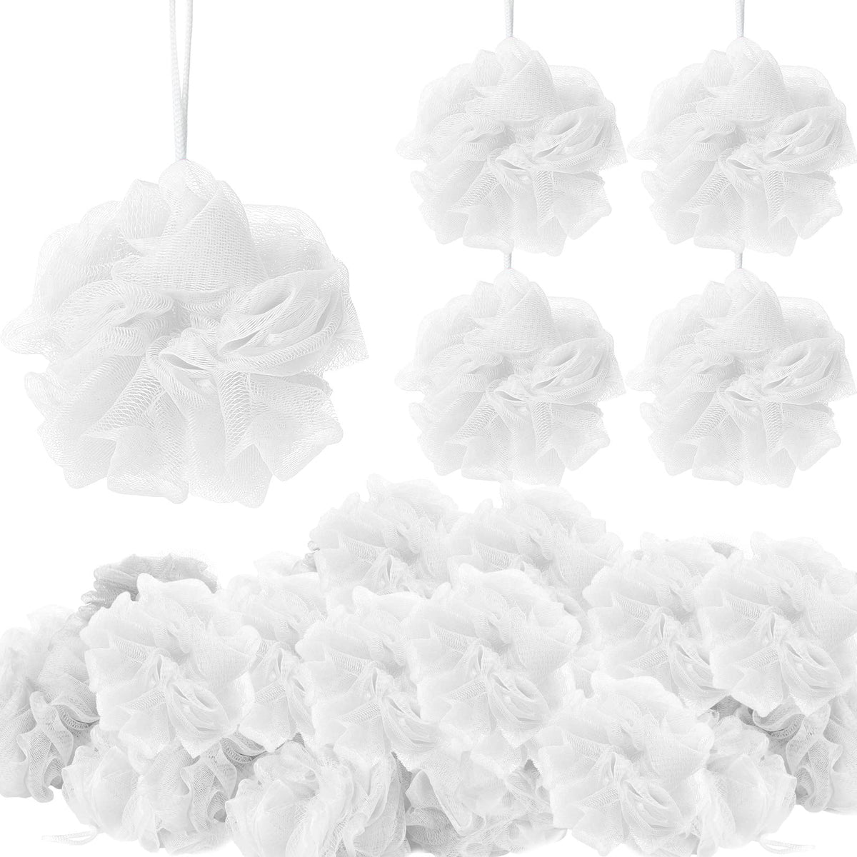 Chengu 80 Pcs White Loofah Bath Sponges - Exfoliating Mesh Shower Pouf For Travel & Home Use