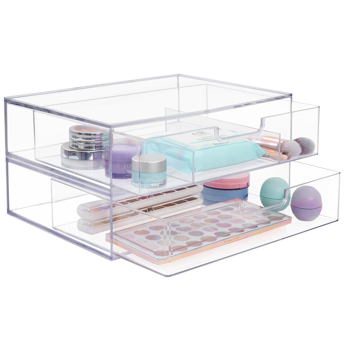 Stori Sofia Stackable Clear Storage Drawers - 2 Pack Organizer Bins For Makeup & Beauty Supplies