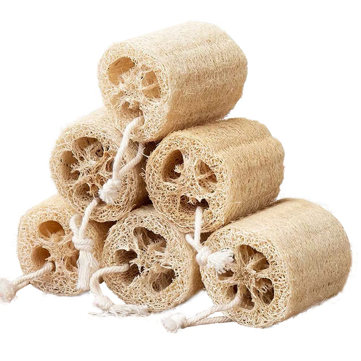 Frtim Natural Loofah Sponge Set - 6 Organic Exfoliating Scrubbers For Body & Face Care