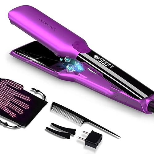 DORISILK 500°F Ceramic Flat Iron - 2 in 1 Hair Straightener & Curler, Purple, Frizz