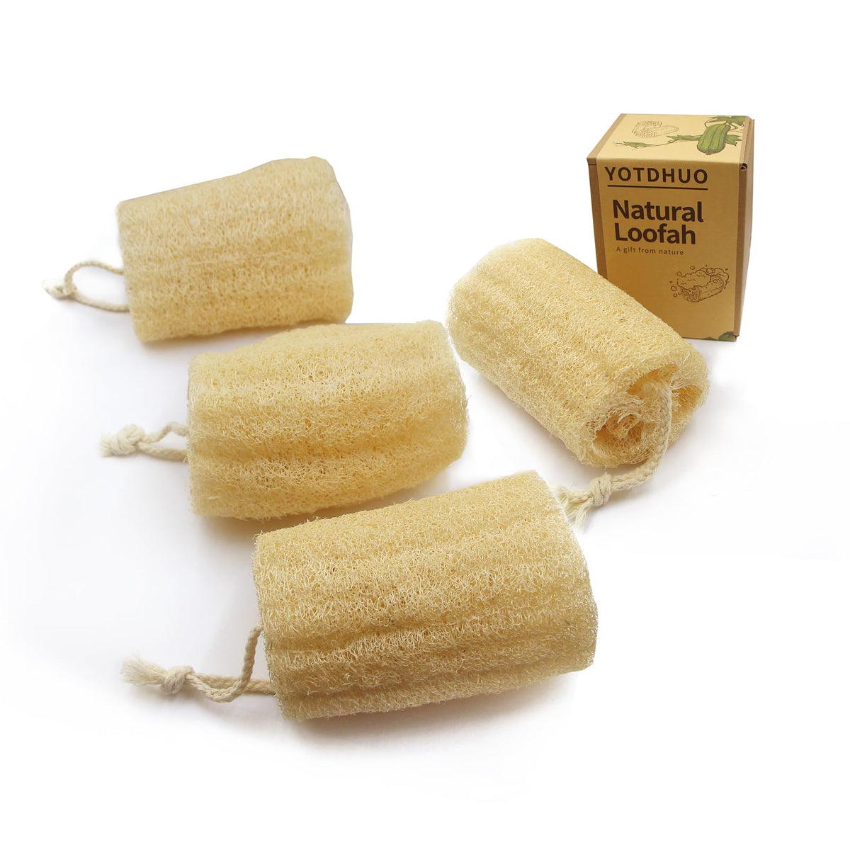 Yotdhuo 4.7&quot; Natural Loofah Exfoliating Body Scrubber (4 Pack) - Real Luff