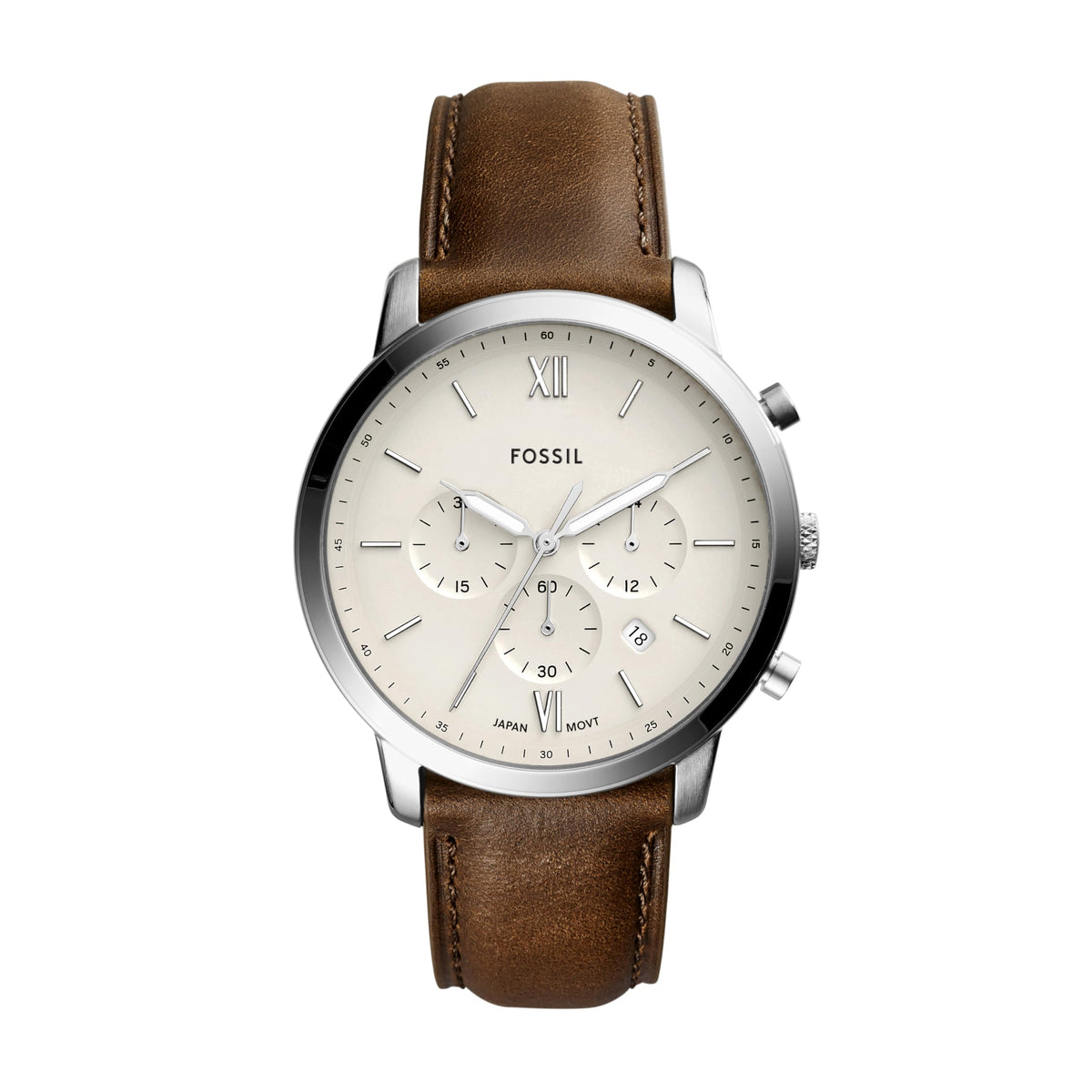 Fossil Men'S Neutra Chronograph Watch, Silver Stainless Steel & Brown Leather, Fs5380