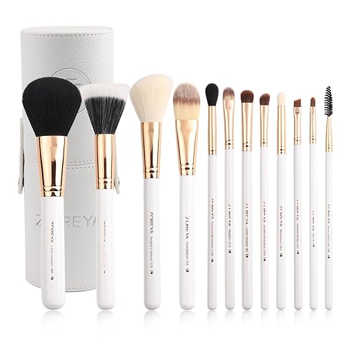 Z'OREYA 12pcs White Travel Makeup Brush Set - Premium Synthetic Hair for Foundation & Eye Makeup