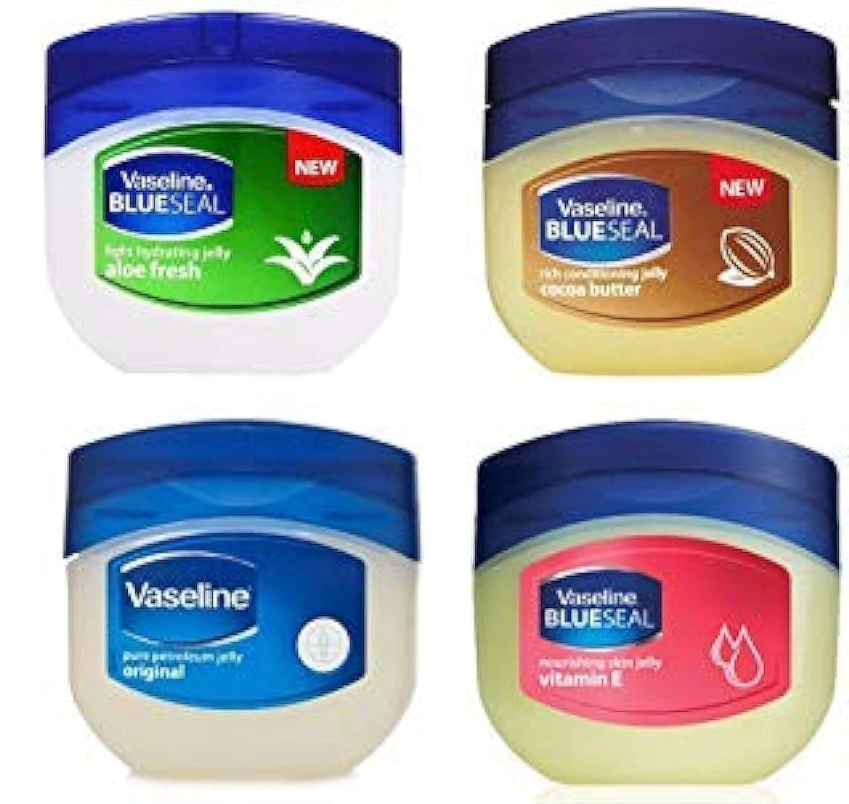 Vaseline Blue Seal Variety 4 Pack - Cocoa Butter, Vitamin E, Aloe Fresh, Original - 1 Count