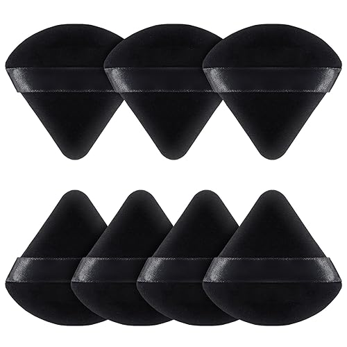 Beakey Triangle Powder Puffs - 7Pcs Velour Makeup Sponges For Loose Powder & Foundation, Black