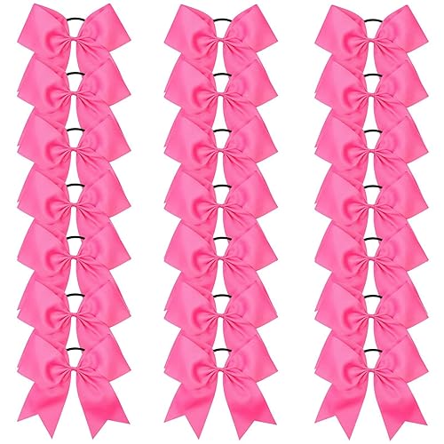 OAOLEER Hot Pink 21PCS Jumbo Cheer Bows with Ponytail Holders for Cheerleading Teens