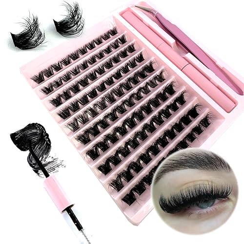 HBZGTLAD Mink Eyelashes 280 Bundles 3D Volume Individual Cluster Makeup Tools - Black