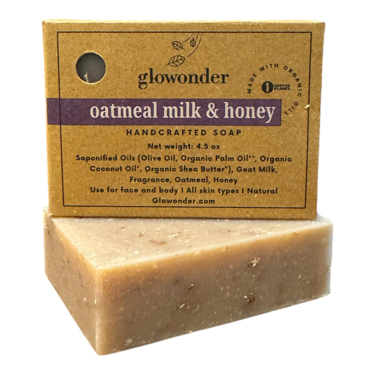 Glowonder Oatmeal Milk & Honey Organic Bar Soap - Moisturizing, All-Natural, 4.5 Oz