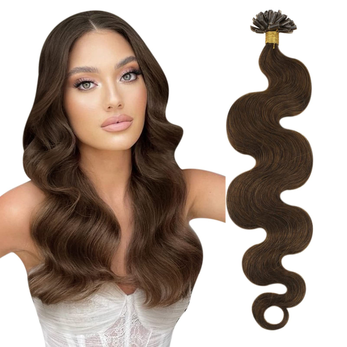 Moresoo U Tip Hair Extensions 24&quot; #4 Brown Human Hair Remy Keratin Wavy 50G Silky