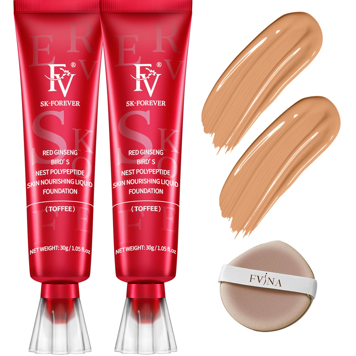 Fv Waterproof Foundation 2 Pack - Lightweight, Medium Coverage, Matte Finish, Oil Control, Toffee