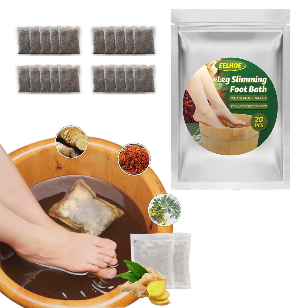 Udoit 20Pcs Ginger Foot Soak - Lymphatic Drainage, Muscle Relaxation, Pain Relief, Slimming Bath