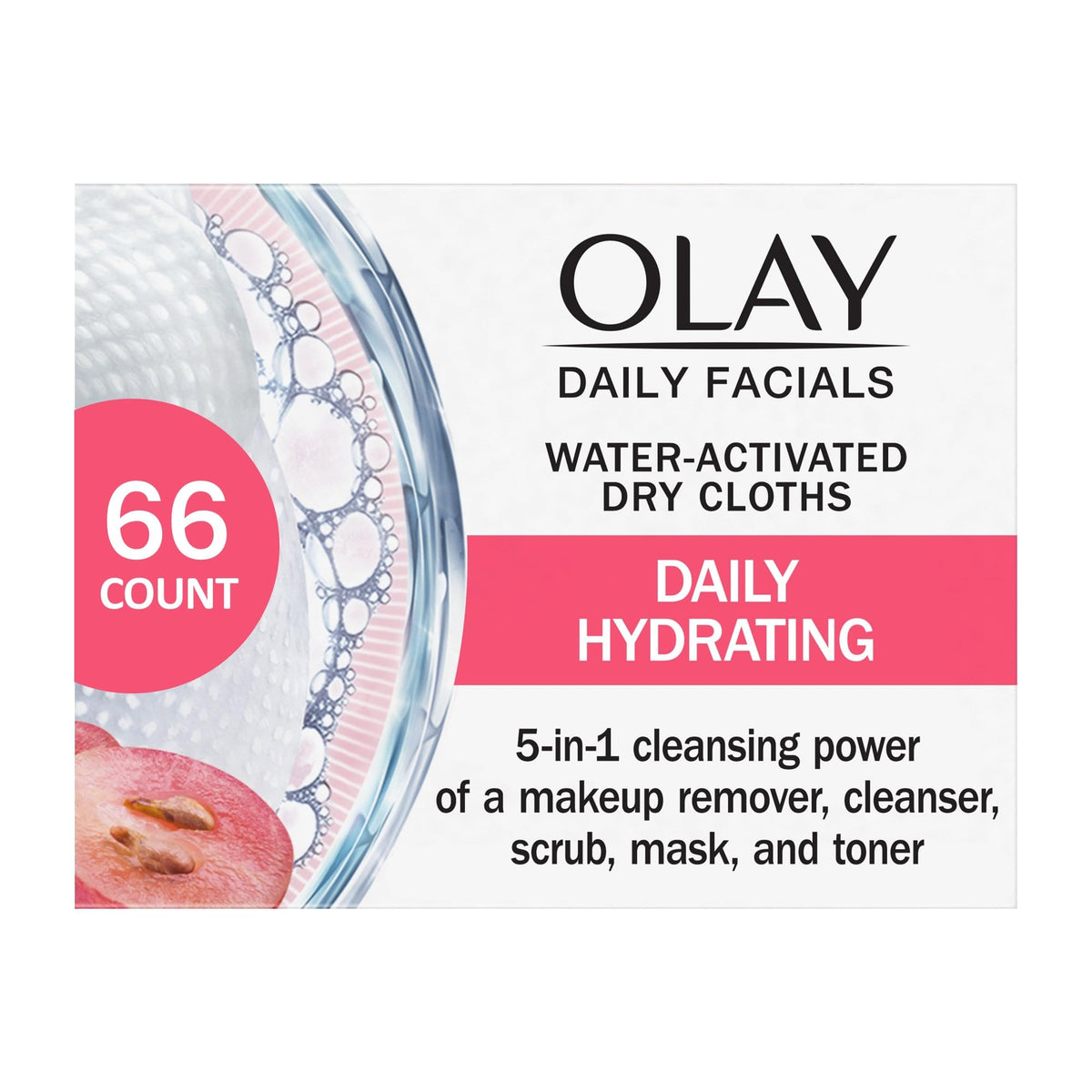 Olay Daily Facials Makeup Removing Wipes, 5-In-1 Hydrating Cloths, 66 Count