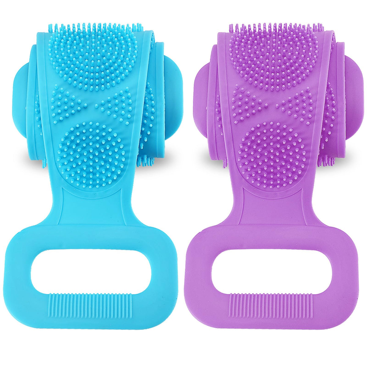 Febsnow Silicone Back Scrubber For Shower, Exfoliating Body Brush For Men & Women, Purple Blue