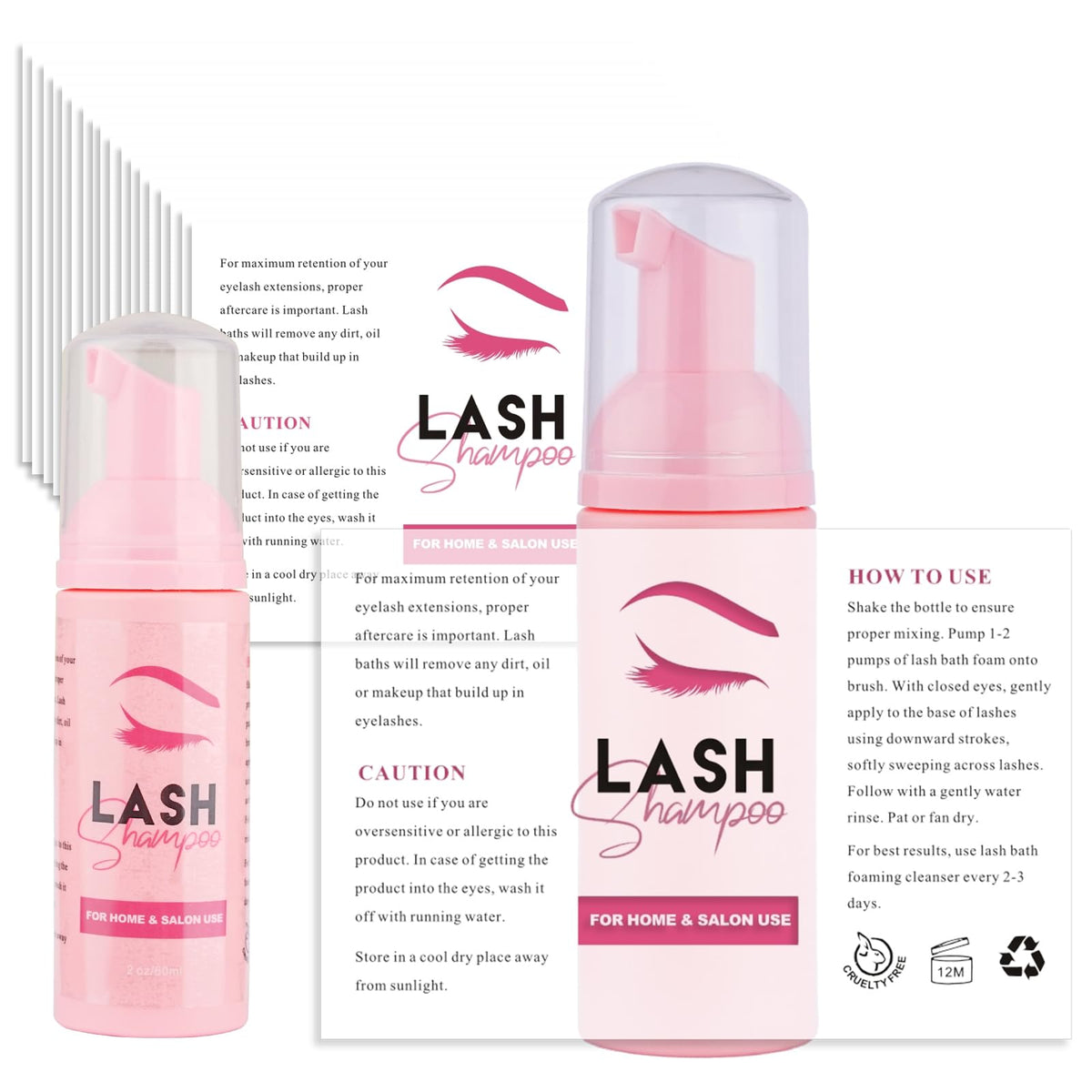 Nailslowee 50Pcs Pink Lash Shampoo Label Stickers For Foam Pump Bottle - Customizable Design