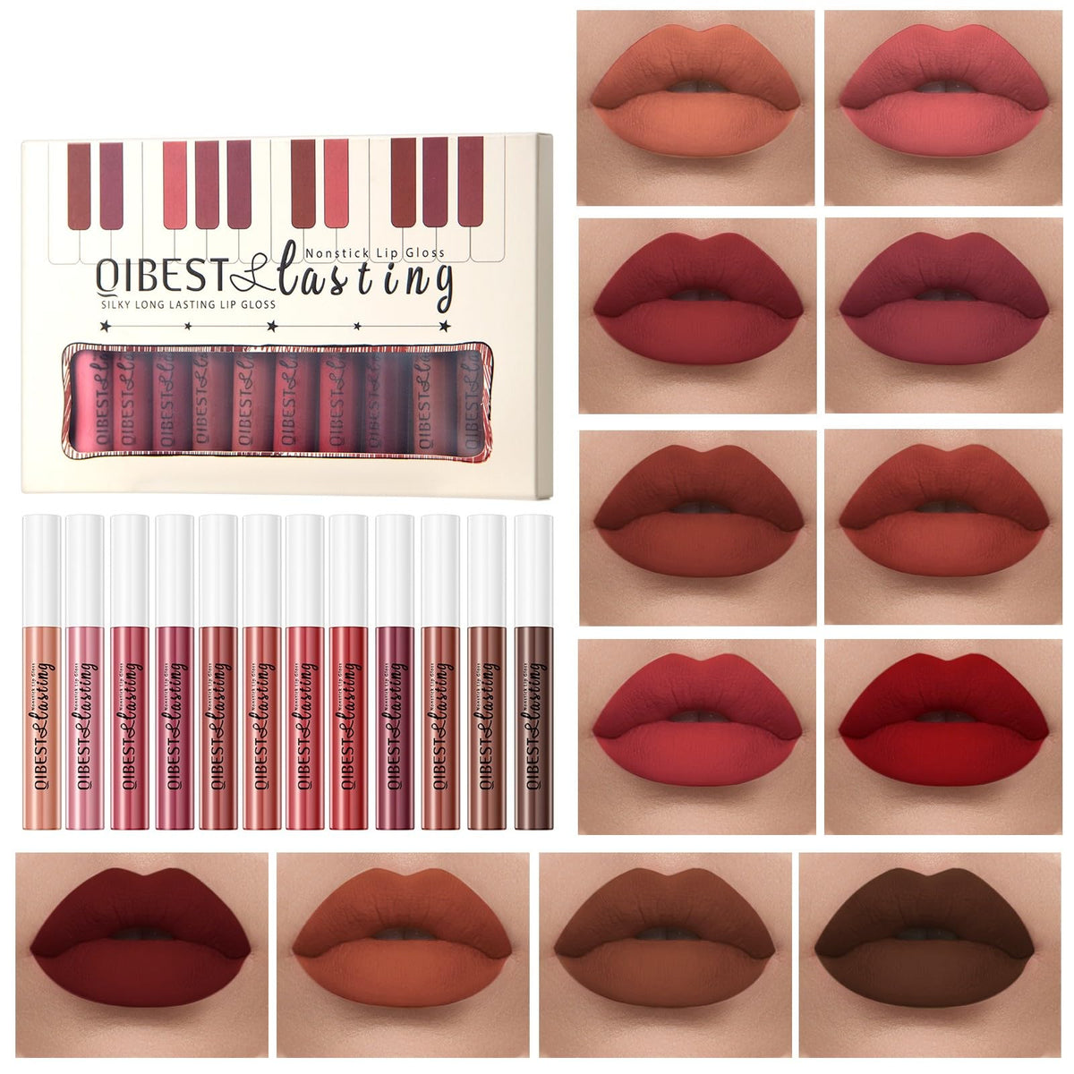 Melemando 12Pcs Matte Liquid Lipstick Set, Long-Lasting Waterproof Velvet Lipgloss, Set 03