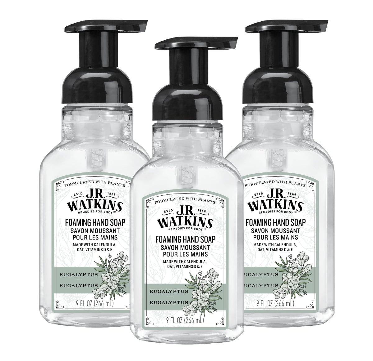 J.R. Watkins Eucalyptus Foaming Hand Soap - 9 Fl Oz, Alcohol-Free, Cruelty-Free, 3 Pack